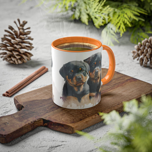 Rottweiler Pupies - Color Accent Mugs, 11oz